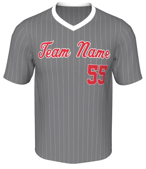 gray and red baseball jersey